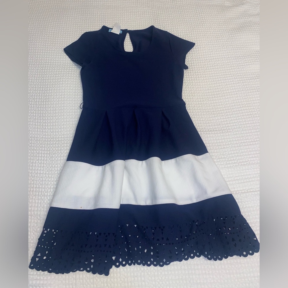 COPY - Tween Diva white and Navy Blue Stripped Dress